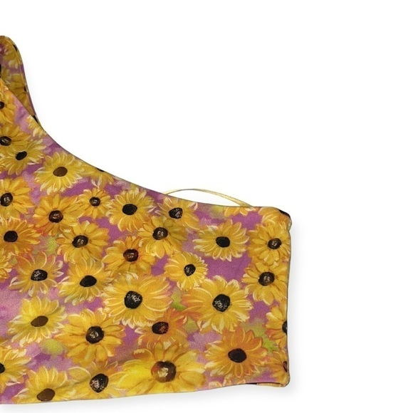ZARA Floral Sunflower Print stretchy one shoulder crop top size Small - Picture 8 of 15